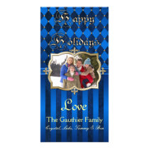 Shimmering Stripes & Diamonds Blue Photo Card