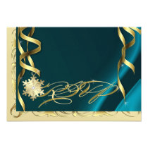 Shimmering Teal RSVP Snowflake Invitation