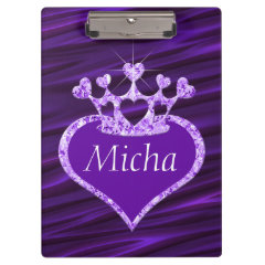Shimmery Creased Purple Satin Crown Monogram Clipboard