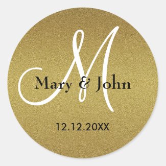 Shimmery Gold Wedding Monogram Seals Sticker