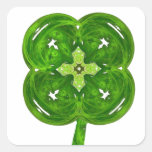 Shiney Fractal Art Four Leaf Clover with Stem Square Sticker