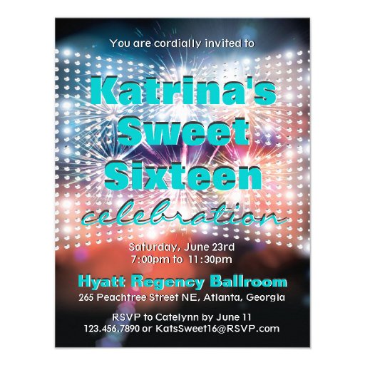 Shining Lights and Fireworks Sweet Sixteen Invite