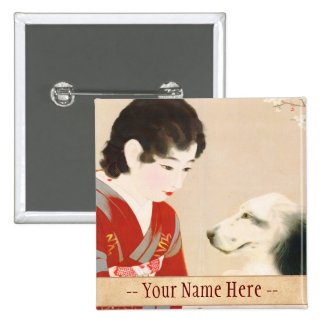 Shinsui Ito Shufu No Tomo Pet Dog japanese lady Button