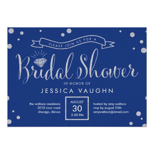 Shiny Bling Bridal Shower Invitation - Blue