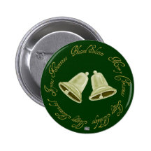 Shiny Gold Bells Christmas Button