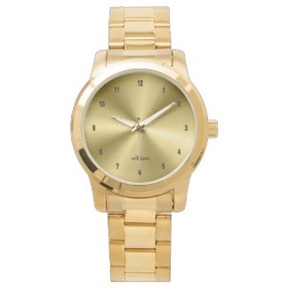 Shiny Gold Stainless Steel Print Background Wrist Watch