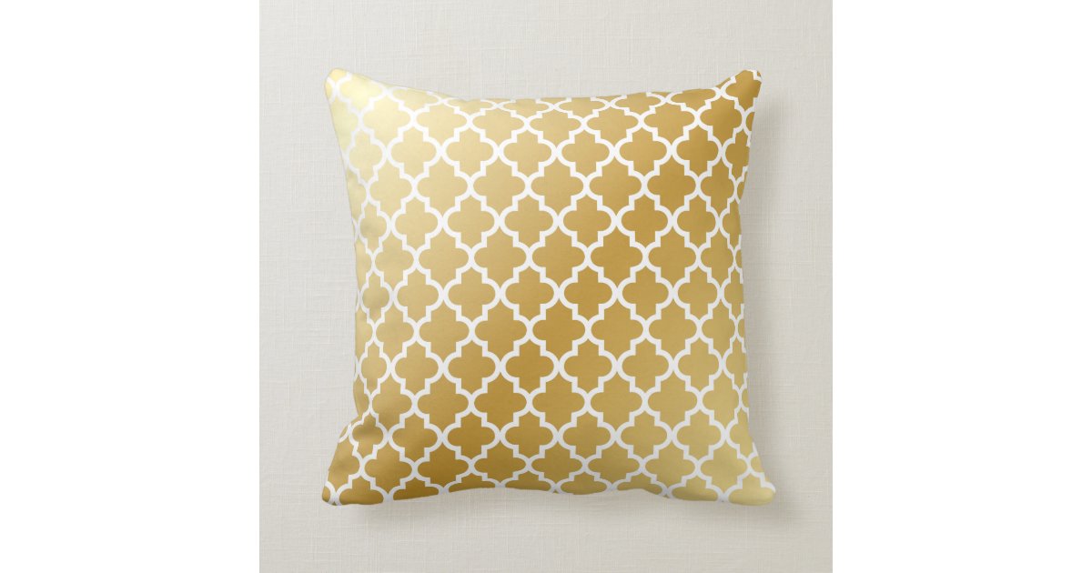 Shiny Metallic Gold Quatrefoil Moroccan Pattern Throw Pillow Zazzle