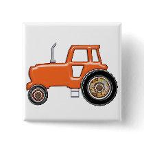 Shiny Orange Tractor Pinback Button