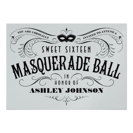Shiny Silver Sweet 16 Masquerade Ball Invitations