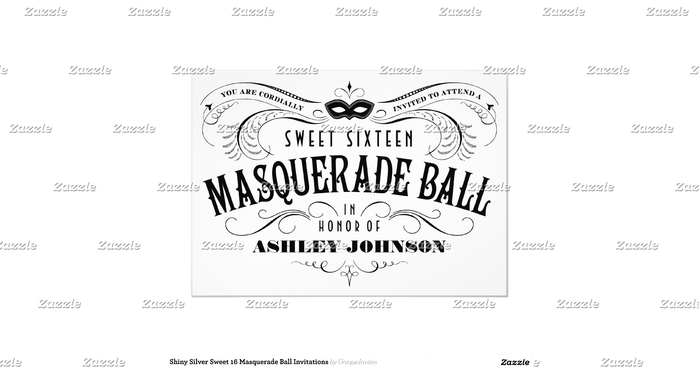 Shiny Silver Sweet 16 Masquerade Ball Invitations