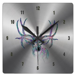 Shiny Stainless Steel & Colorful Deer Illustration Square Wall Clocks