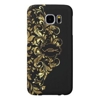 Shiny Vintage Gold Lace On Black Background Samsung Galaxy S6 Cases