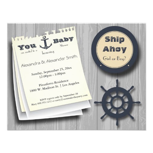 Ship Ahoy Girl Or Boy Nautical Baby Shower Invite (front side)