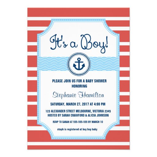 Ship anchor nautical baby boy shower custom announcements