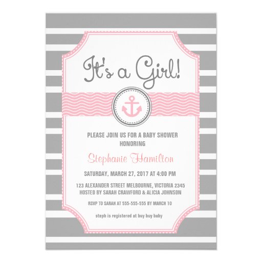 Ship anchor nautical baby boy shower invitation (front side)
