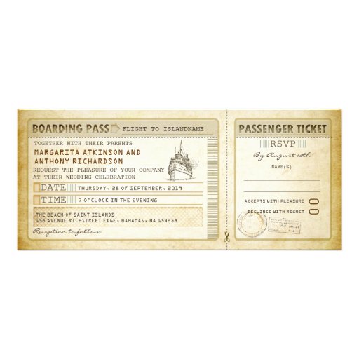ship boarding pass wedding tickets-invites & rsvp (front side)