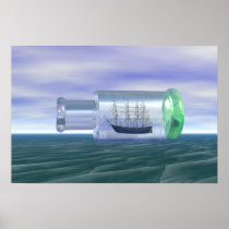 Ship in a Bottle Surreal Poster Print posters