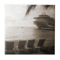 Ship in Sepia Tile tile