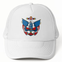 Ship Tattoo in Red and Blue Baseball Cap hats