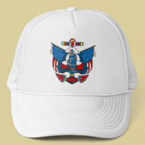 Ship Tattoo in Red and Blue Baseball Cap hats