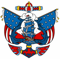 Ship Tattoo in Red and Blue Christmas Ornament photo sculptures