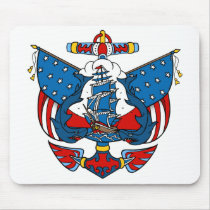 Ship Tattoo in Red and Blue Mousepad