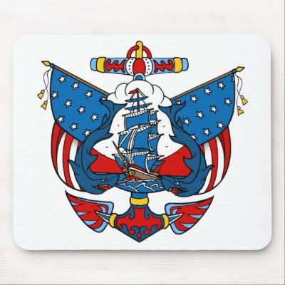 Ship Tattoo in Red and Blue Mousepad by TeeShirtsTShirts