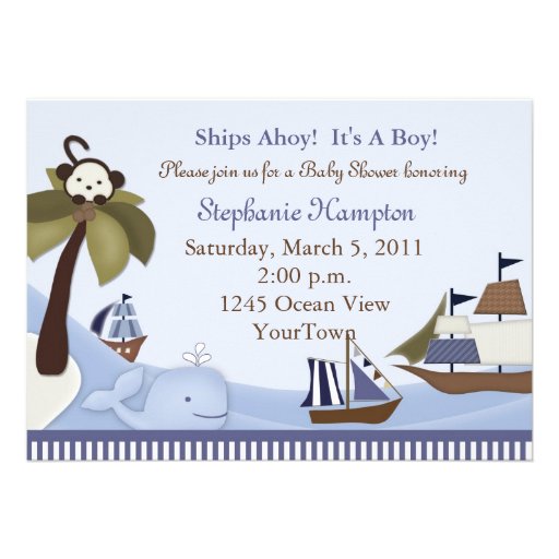 Ships Ahoy Baby Boy Shower Invitation