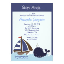 Ships Ahoy Blue Whale 5x7 Baby Shower Invitation