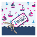 Ships Ahoy! Girl Birthday Invite Square 1