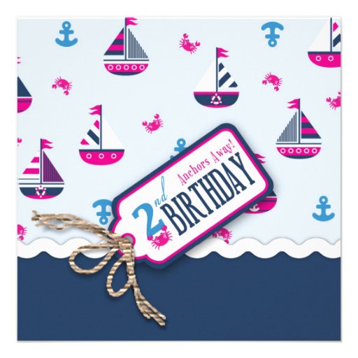 Ships Ahoy! Girl Birthday Invite Square 2