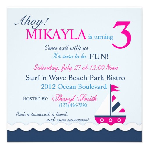 Ships Ahoy! Girl Birthday Invite Square 3