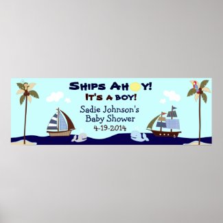 Ships Ahoy Nautical Baby Shower Banner Posters