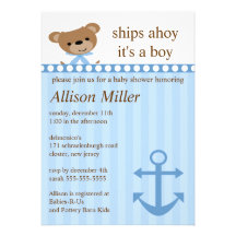 Ships Ahoy Nautical Boy Baby Shower Personalized Announcement