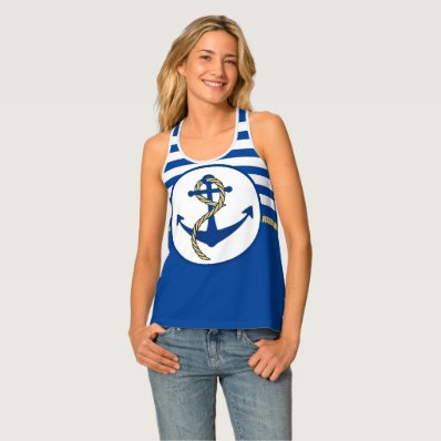 Ship&#39;s Anchor and blue stripes Tank Top