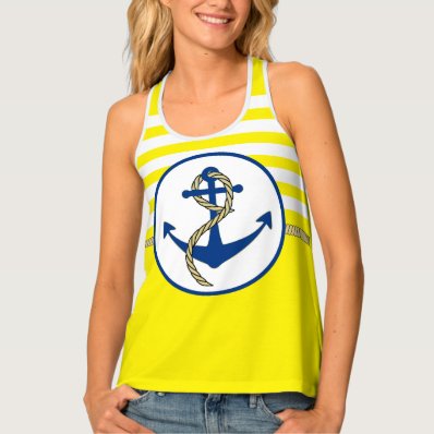 Ship&#39;s Anchor and yellow stripes Tank Top
