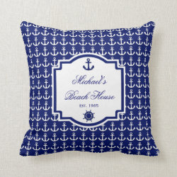 Ship's Anchor Navy Blue Nautical Pillow