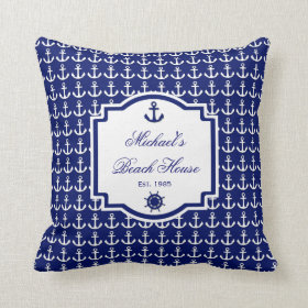 Ship's Anchor Navy Blue Nautical Pillow