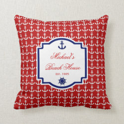 Ship's Anchor Red and Blue Nautical Pillow