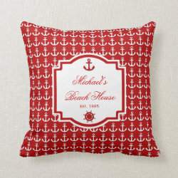 Ship's Anchor Red Nautical Pillow
