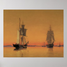 Ships in Boston Harbor at Twilight 1859 Print
