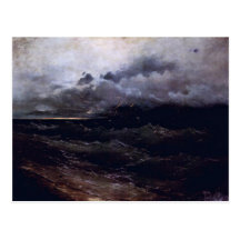 Ships In Stormy Seas Sunrise By Aiwasowskij Iwan K Post Card