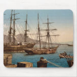 Ships in the harbor, Naples, Italy classic Photoch Mousepads