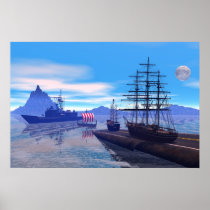 Ships taxiing abstract poster