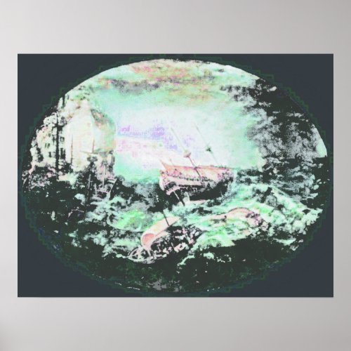 Shipwreck off a rocky coast 2 print