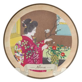 Shiro Kasamatsu Ikebana japan flowers lady scene Plates