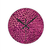 Shocking Pink Leopard skin cheetah animal print Round clock