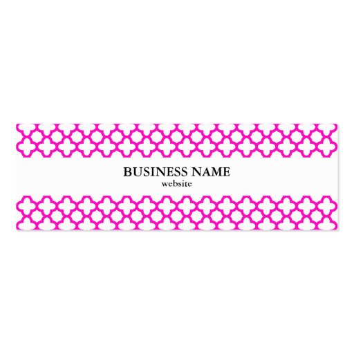 Shocking Pink Quatrefoil Pattern Business Cards (back side)
