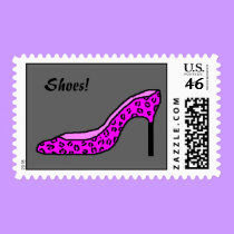 SHOES! - leopard print pink heels - postage stamps stamps