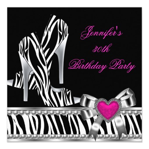 Shoes Pink 30th Birthday Party Zebra Black Personalized Invite